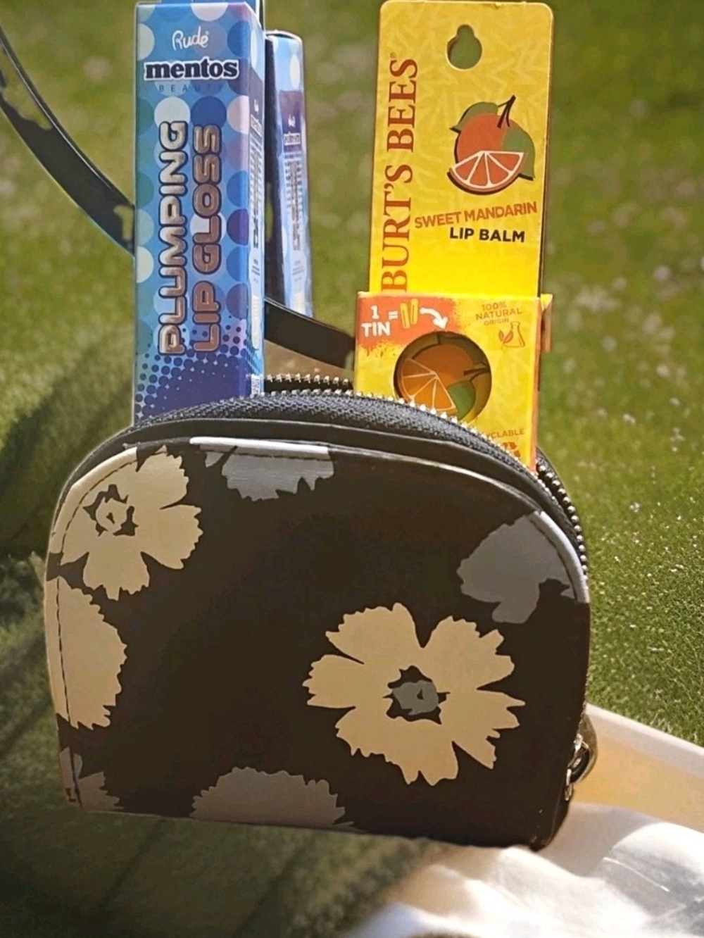 Rude × Mentos Plumping Lip, Burt's Bees Balm & Blue/ White Bifold Wallet
